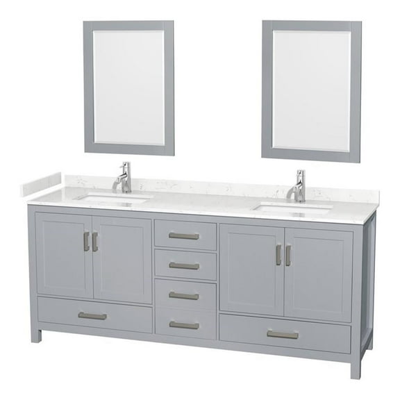Wyndham Collection Sheffield 80" Mirrors Wood Double Bathroom Vanity in Gray