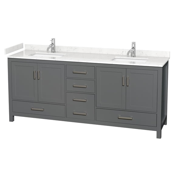 Wyndham Collection Sheffield 80" Solid Wood Double Bathroom Vanity in Dark Gray