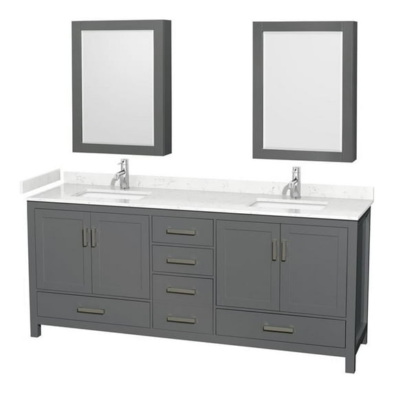 Wyndham Collection Sheffield 80" Wood Double Bathroom Vanity in Chrome/Dark Gray