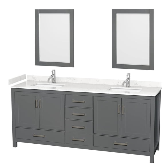 Wyndham Collection Sheffield 80" Wood Double Bathroom Vanity in Dark Gray/Chrome