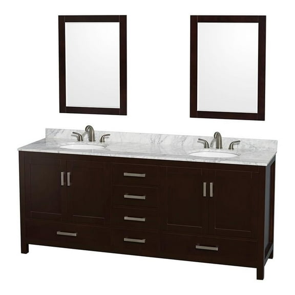 Wyndham Collection Sheffield 80" Wood Double Bathroom Vanity in Espresso/White