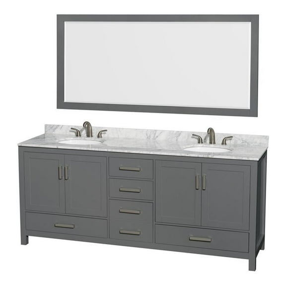 Wyndham Collection Sheffield 80" Wood Double Bathroom Vanity in White/Dark Gray