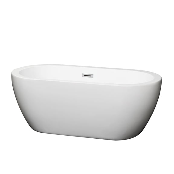 Soho 60 Inch Freestanding Bathtub in White with Polished Chrome Drain and Overflow Trim