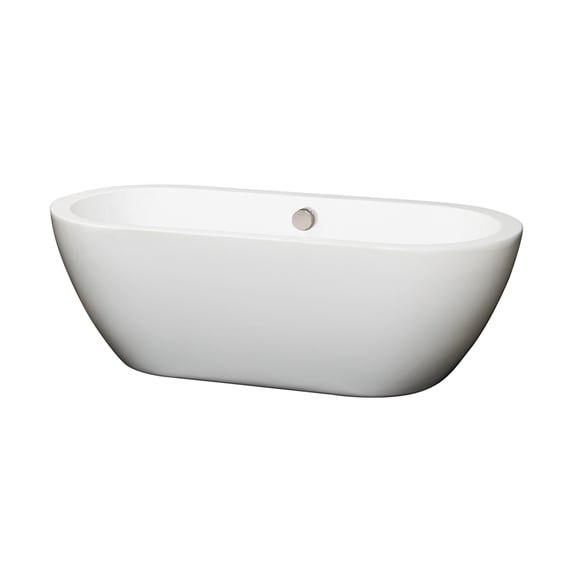 68" Center Drain Soaking Tub in White with Brushed Nickel Drain