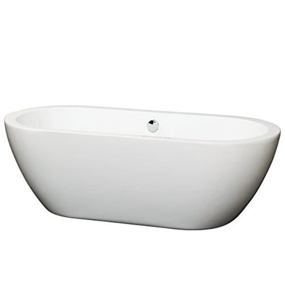 Wyndham Collection Soho 68 inch Freestanding Bathtub in White with Polished Chrome Drain and Overflow Trim