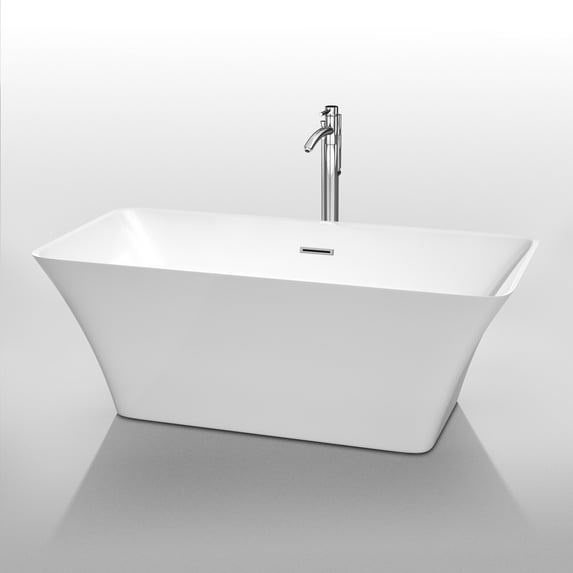 59" Center Drain Soaking Tub in White with Chrome Drain