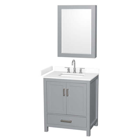 Wyndham Collection WCS141430SGYWCUS3MED Sheffield 30" Free Standing Single Basin Vanity