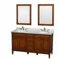 thumbnail image 1 of Wyndham Collection WCV161660DCLCMUNRMED Hatton 60 in. Double Bathroom Vanity in Light Chestnut, White Carrera Marble Countertop, Undermount Oval Sinks, and Medicine Cabinets, 1 of 1
