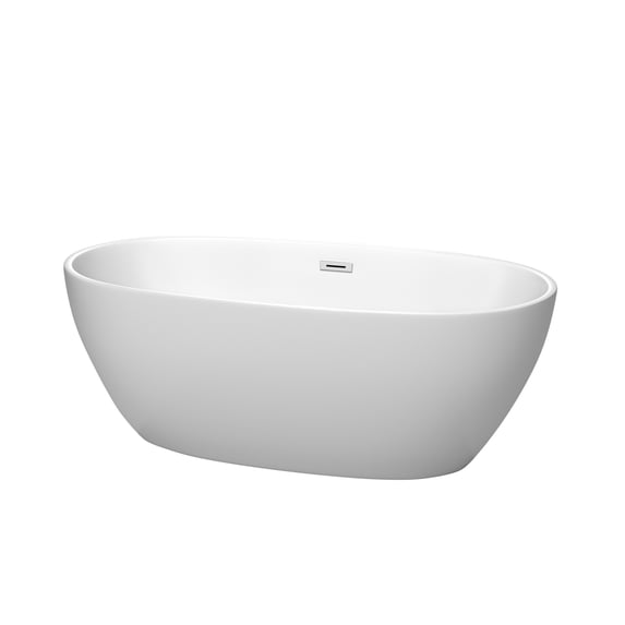 Juno 63 Inch Freestanding Bathtub in Matte White with Polished Chrome Drain and Overflow Trim