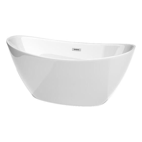 Dorrit 60" Freestanding White Bathtub & Polished Chrome Drain & Overflow Trim