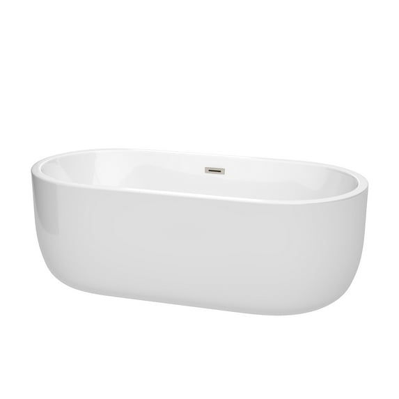 Hannah 67 Inch Freestanding Bathtub in White with Shiny White Trim and Floor Mounted Faucet in Brushed Gold