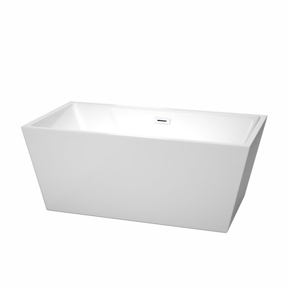 Sara 59 Inch Freestanding Bathtub in White with Shiny White Drain and Overflow Trim
