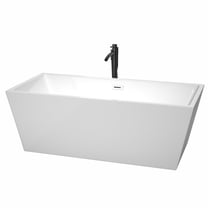 Sara 67 Inch Freestanding Bathtub in White with Shiny White Trim and Floor Mounted Faucet in Matte Black