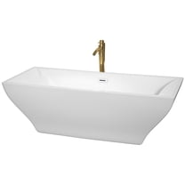 Maryam 71 Inch Freestanding Bathtub in White with Shiny White Trim and Floor Mounted Faucet in Brushed Gold