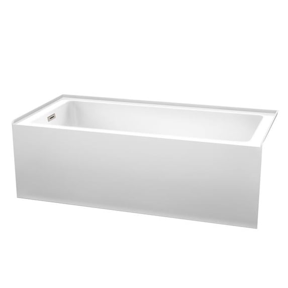 Wyndham Collection WCBTW16632LBNTRIM 66 x 32 in. Grayley Alcove Bathtub with Left-Hand Drain & Overflow Brushed Nickel Trim, White