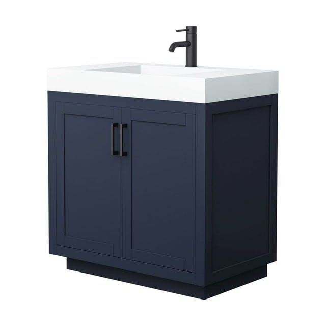 Wyndham Collection Miranda 36" Wood Single Bathroom Vanity in Black/Dark Blue