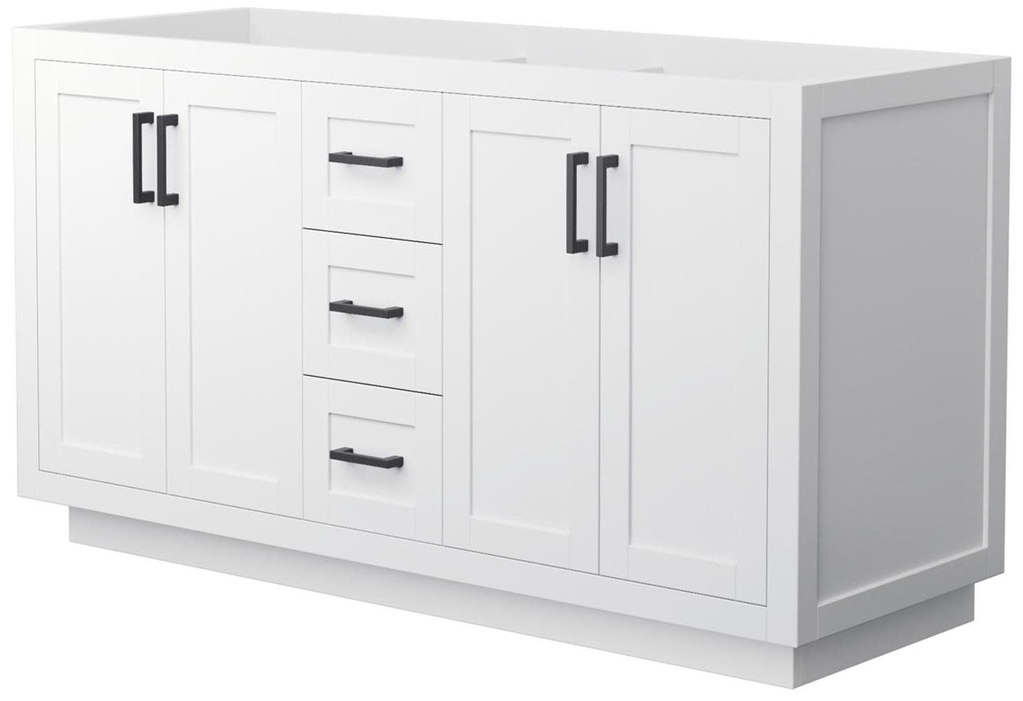 Miranda 59.25" White Double Freestanding Bathroom Vanity with Matte Black Hardware
