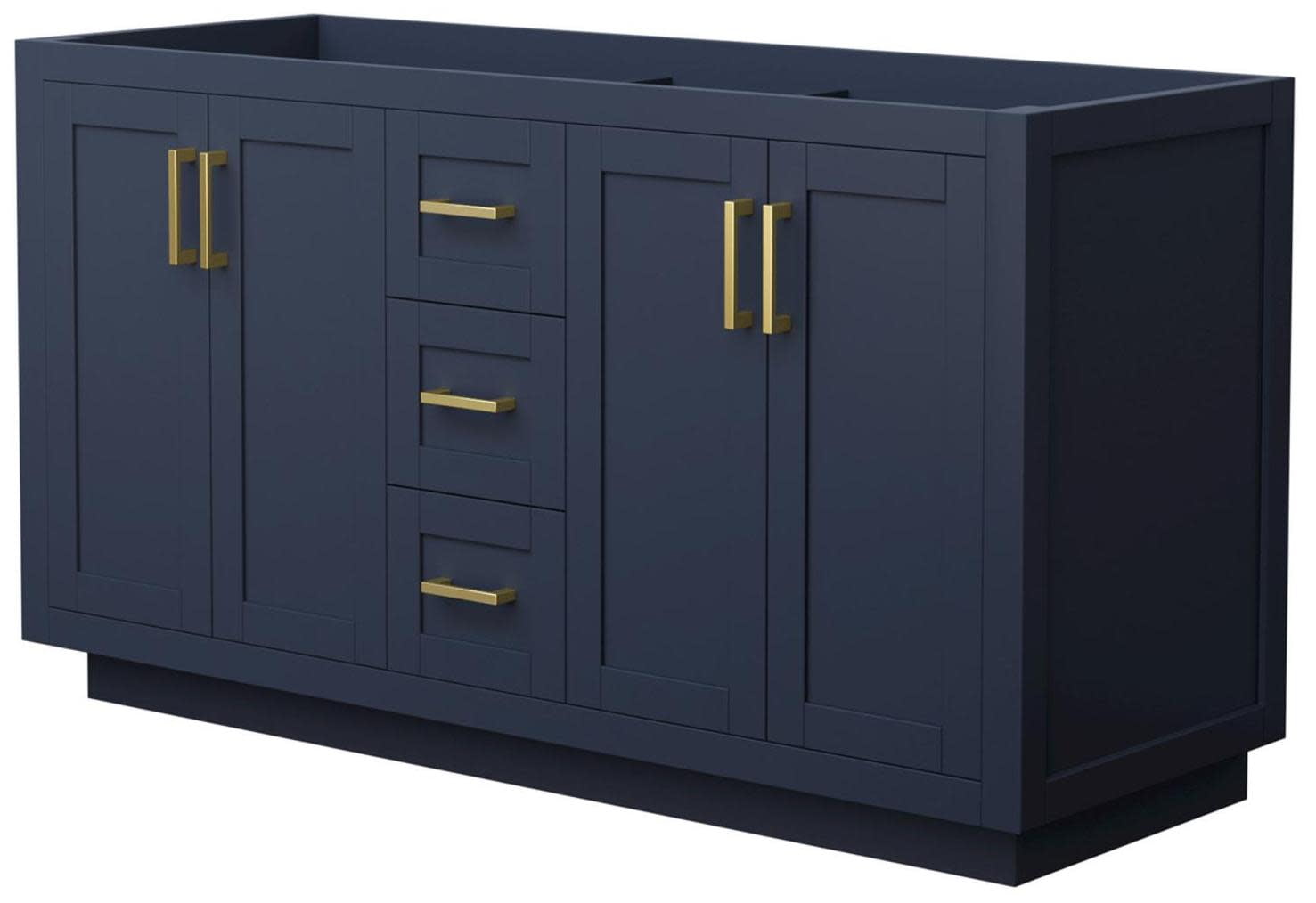 Miranda 60" Dark Blue Double Freestanding Vanity with Brushed Gold Hardware