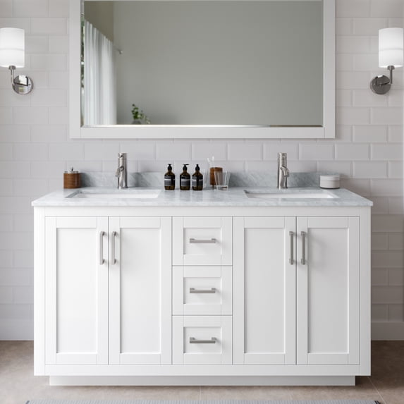 Wyndham Collection Miranda 60" Plywood Double Bathroom Vanity in White/Nickel