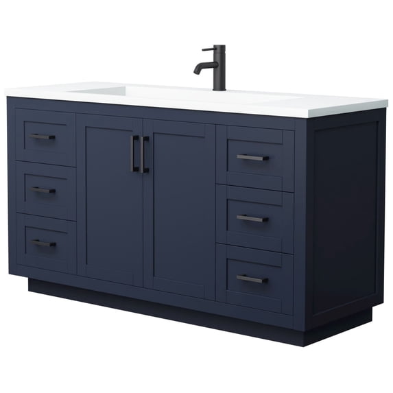 Wyndham Collection Miranda 60" Wood Single Bathroom Vanity in Black/Blue