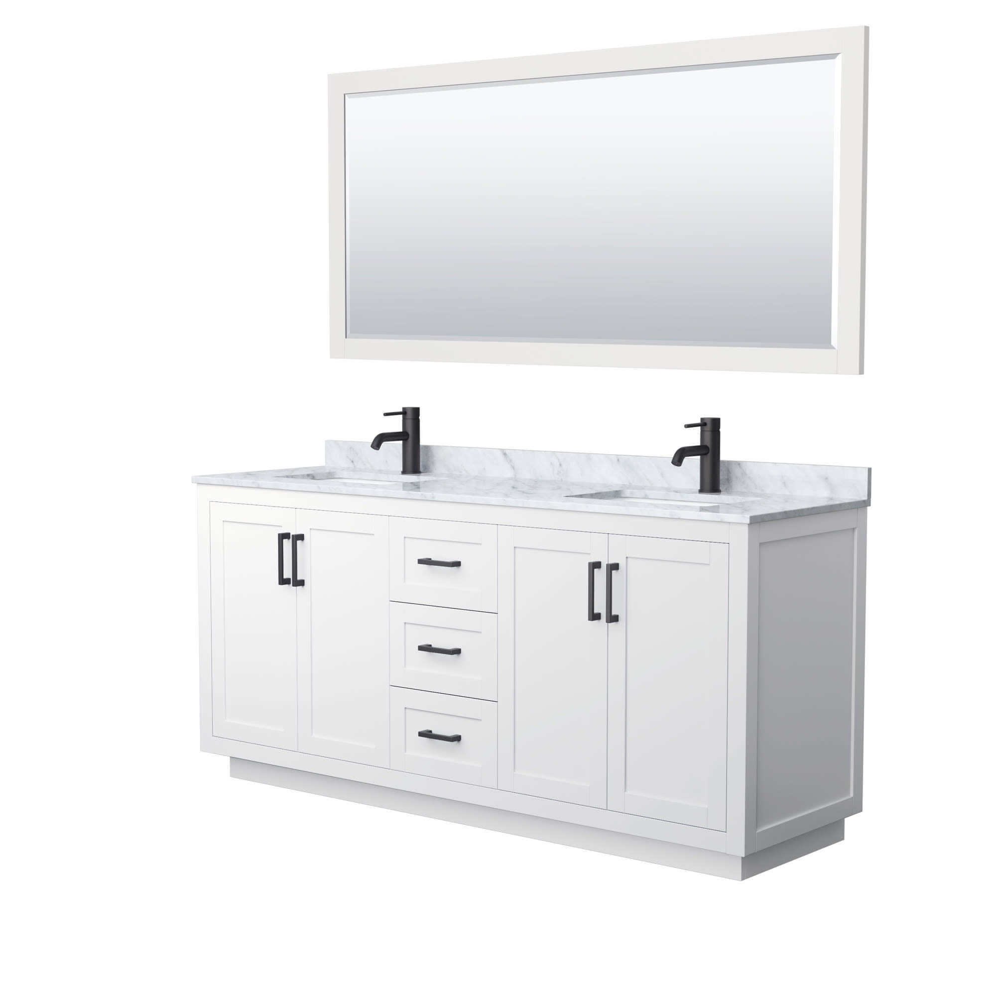 Miranda 72" White Double Vanity with Marble Top and Mirror