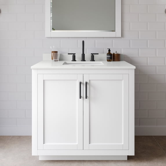 Wyndham Collection WCF292936SWBWQUS3MXX Miranda 36" Free Standing Single Basin Vanity Set