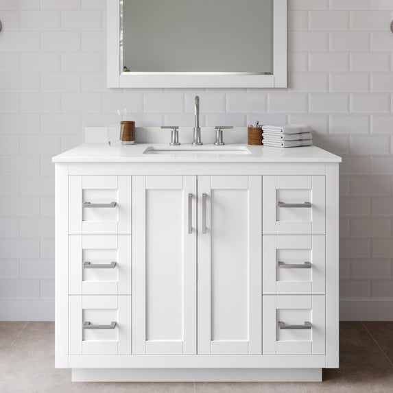 Wyndham Collection WCF292942SWHWQUS3M34 Miranda 42" Free Standing Single Basin Vanity Set