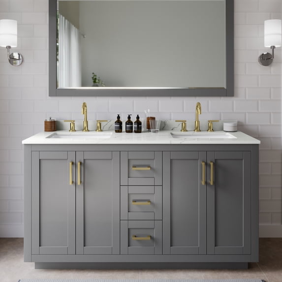 Wyndham Collection Wcf292960d-Qtz-Us3m58 Miranda 60" Free Standing Double Basin Vanity Set