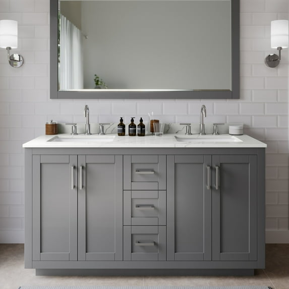 Wyndham Collection WCF292960DKGGTUS3MXX Miranda 60" Free Standing Double Basin Vanity Set