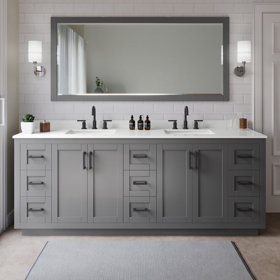 Wyndham Collection WCF292984DGBWQUS3M70 Miranda 84" Free Standing Double Basin Vanity Set