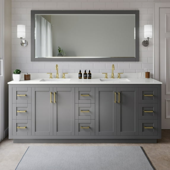 Wyndham Collection WCF292984DGGWQUS3M70 Miranda 84" Free Standing Double Basin Vanity Set