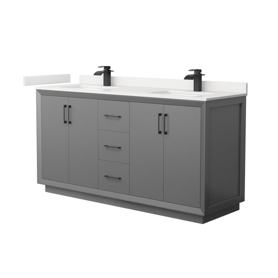 Wyndham Collection WCF414166DGBWQUNSMXX Strada 66" Free Standing Double Basin Vanity Set -