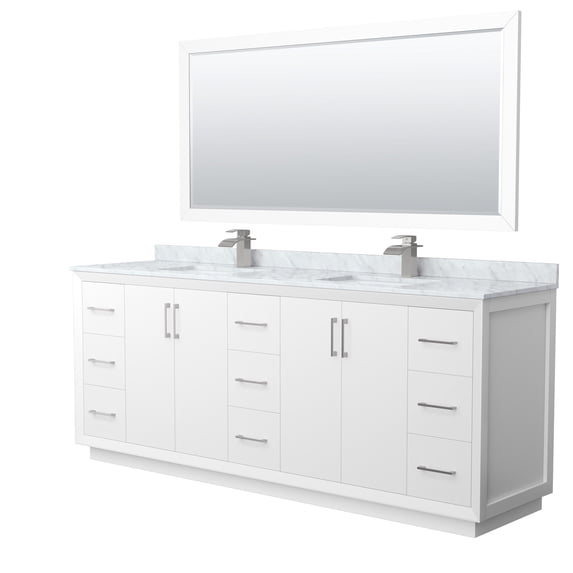 Wyndham Collection WCF414184DWHCMUNSM70 Strada 84" Free Standing Double Basin Vanity Set -