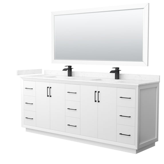 Wyndham Collection WCF414184DWBC2UNSM70 Strada 84" Free Standing Double Basin Vanity Set -