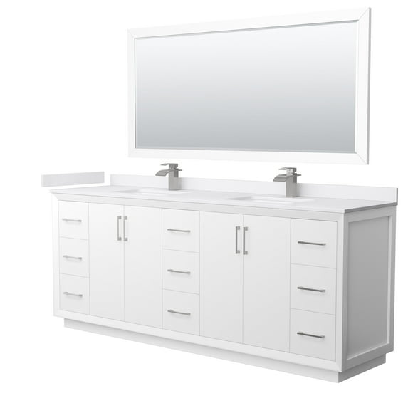 Wyndham Collection WCF414184DWHWCUNSM70 Strada 84" Free Standing Double Basin Vanity Set -