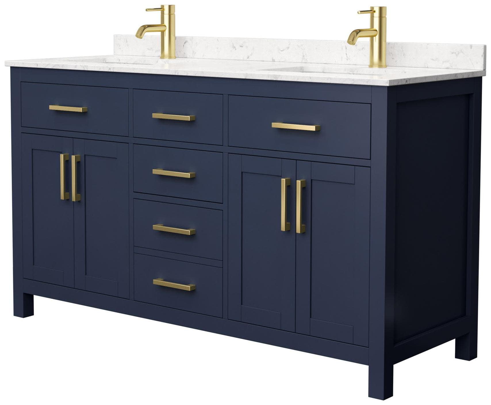 Beckett 60" Dark Blue Double Vanity with Carrara Marble Top