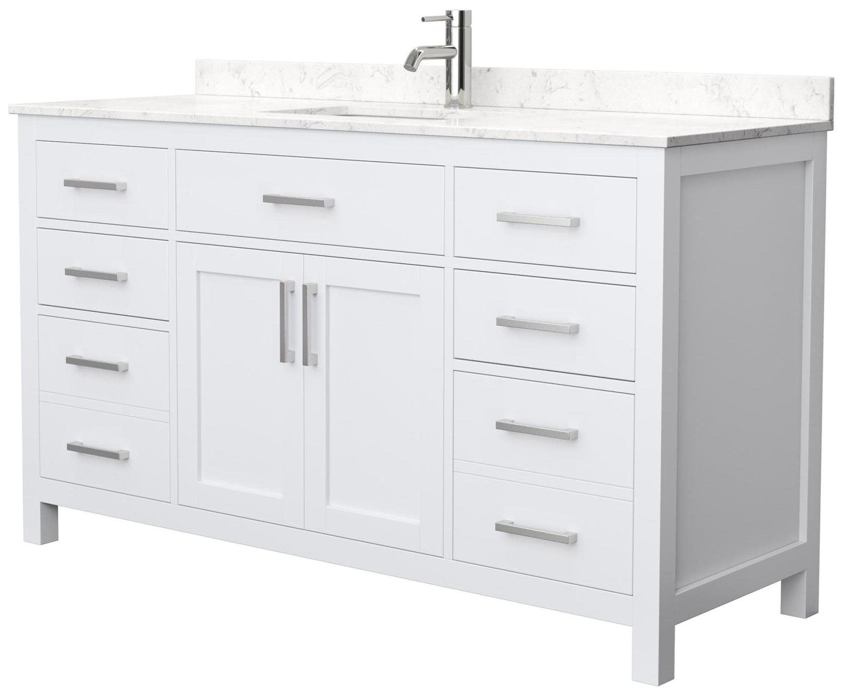 Beckett 60" White Freestanding Single Vanity with Carrara Marble Top