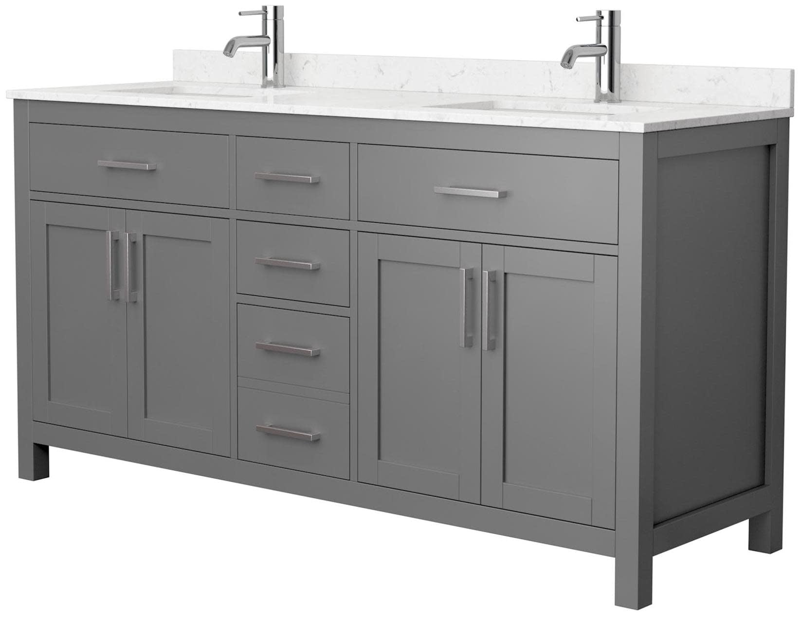 Beckett 66" Dark Gray Double Bathroom Vanity with Carrara Marble Top