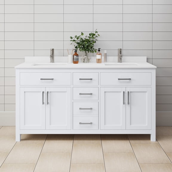 Wyndham Collection WCG242466DWHWCUNSMXX Beckett 66" Free Standing Double Basin Vanity Set