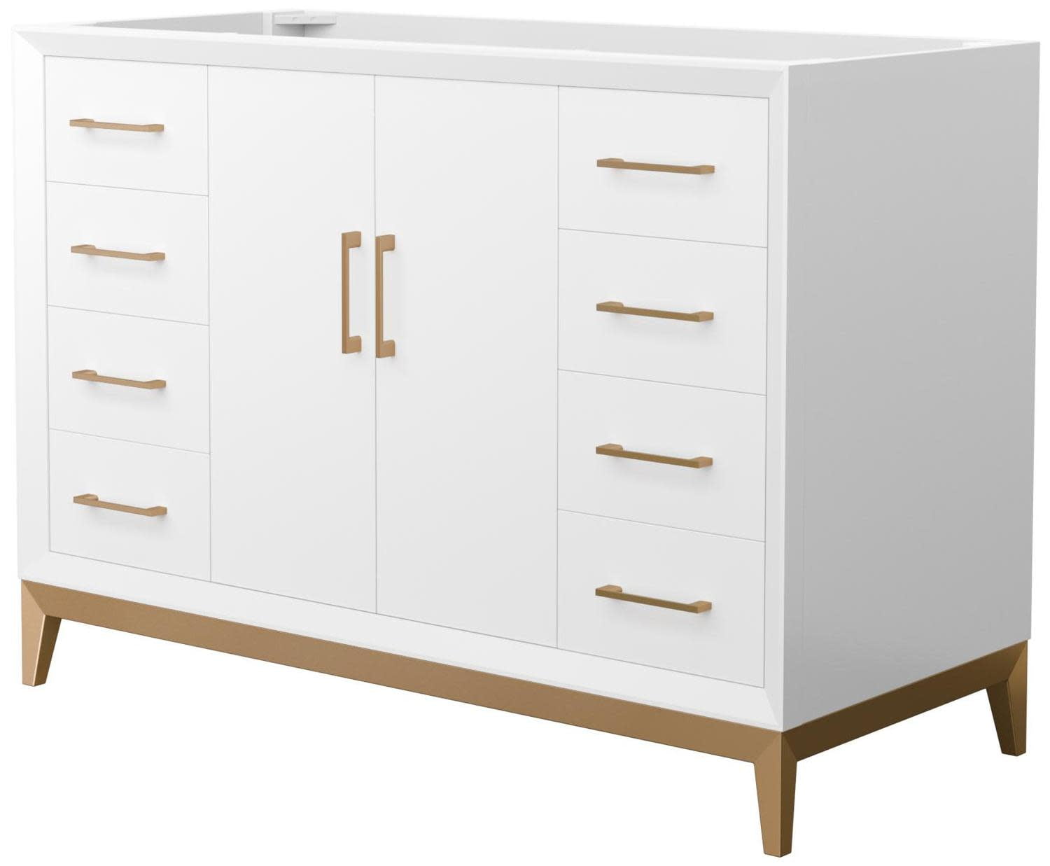 Amici 48" White Freestanding Vanity with Satin Bronze Trim