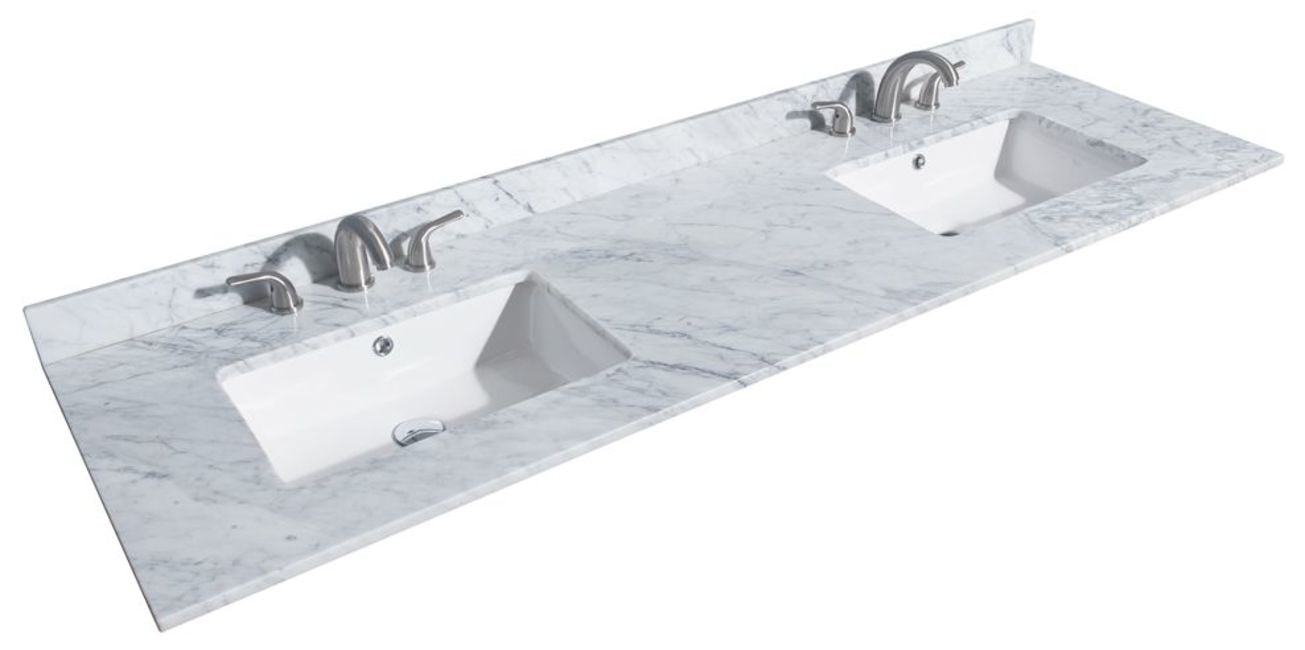 72'' Carrara White Marble Double Vanity Top with Sinks