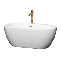 Soho 60 Inch Freestanding Bathtub in White with Shiny White Trim and Floor Mounted Faucet in Brushed Gold