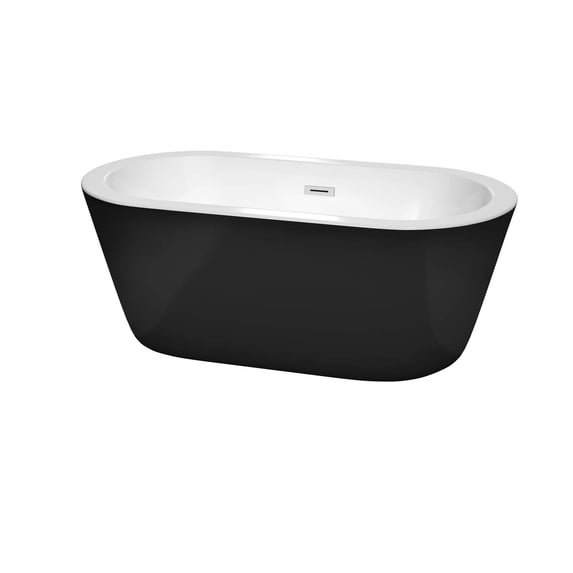 Mermaid 60 Inch Freestanding Bathtub in Black with White Interior with Polished Chrome Drain and Overflow Trim