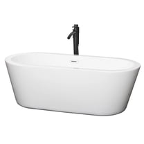 Mermaid 67 Inch Freestanding Bathtub in White with Shiny White Trim and Floor Mounted Faucet in Matte Black