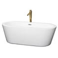 thumbnail image 1 of Mermaid 67 Inch Freestanding Bathtub in White with Polished Chrome Trim and Floor Mounted Faucet in Brushed Gold, 1 of 4