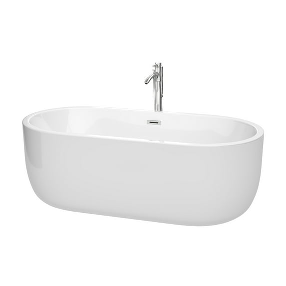 Wyndham Collection Carissa CD 67 Inch Freestanding Bathtub in White with Floor Mounted Faucet, Drain and Overflow Trim in Polished Chrome