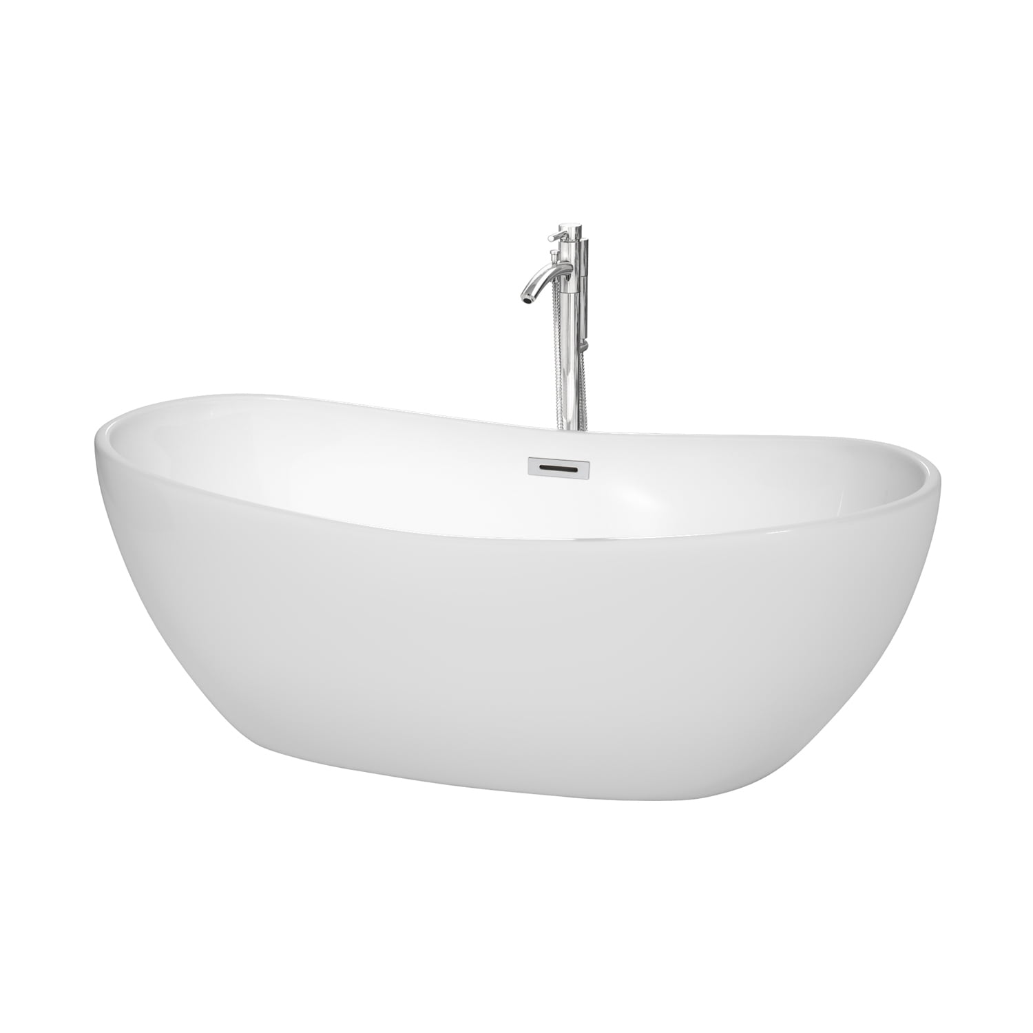 Rebecca 65'' White Acrylic Freestanding Bathtub with Chrome Trim