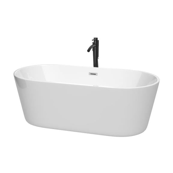 Carissa CD WCOBT101567PCATPBK 67 in. Freestanding Bathtub in White with Polished Chrome Trim & Floor Mounted Faucet in Matte Black