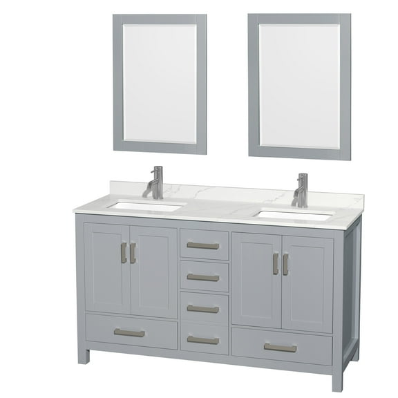 Wyndham Collection Wcs141460d-Qtz-Unsm24 Sheffield 60" Free Standing Double Basin Vanity