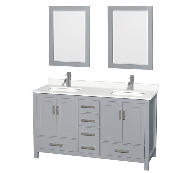 Wyndham Collection WCS141460DGYWQUNSM24 Sheffield 60" Free Standing Double Basin Vanity